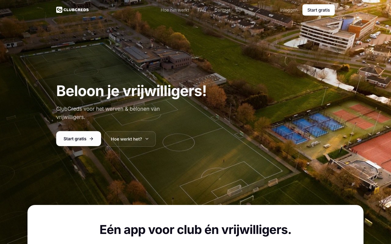 ClubCreds, website gebouwd door Flowfy